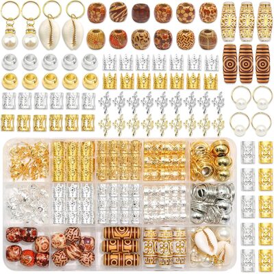 5 best dreadlock beads and cuffs to style your locs in 2026 - htwdreads - how to grow healthy dreadlocks 208-piece dreadlock jewellery set with wooden beads, gold and silver cuffs, and pearl shell charms