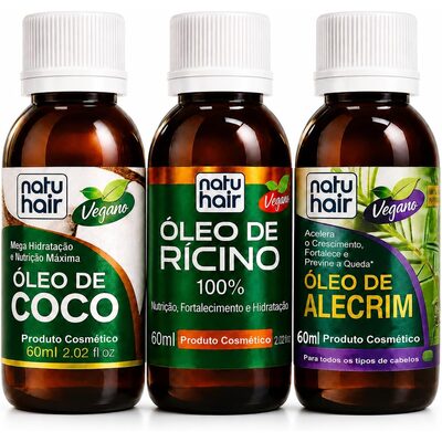 natuhair kit 3-em-1 (coco + rícino + alecrim) 60 ml