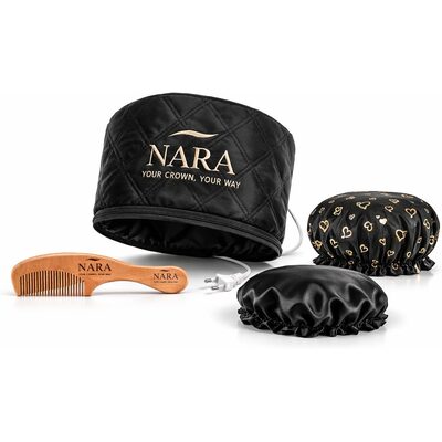 casque chauffant cheveux nara (pack 4 en 1) - soin profond & hydratation - température réglable - bonnet chauffant + bon