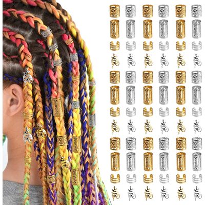 160 pièces accessoires de cheveux pour bijoux dreadlocks, accessoires en argent et en or pour tresses, anneaux de cheveu